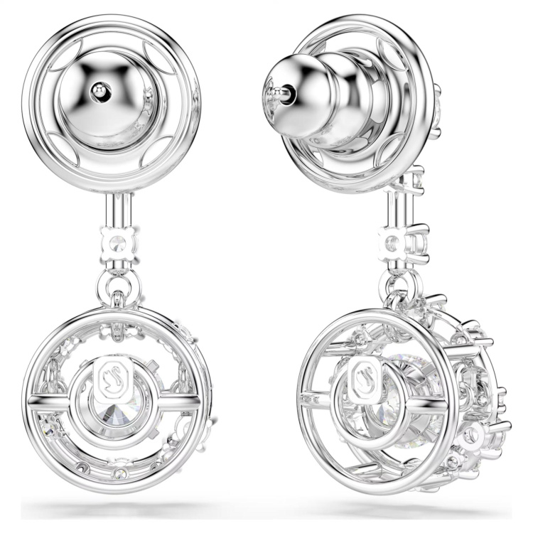 Constella drop earrings Round cut, Dancing stone, White, Rhodium plated
